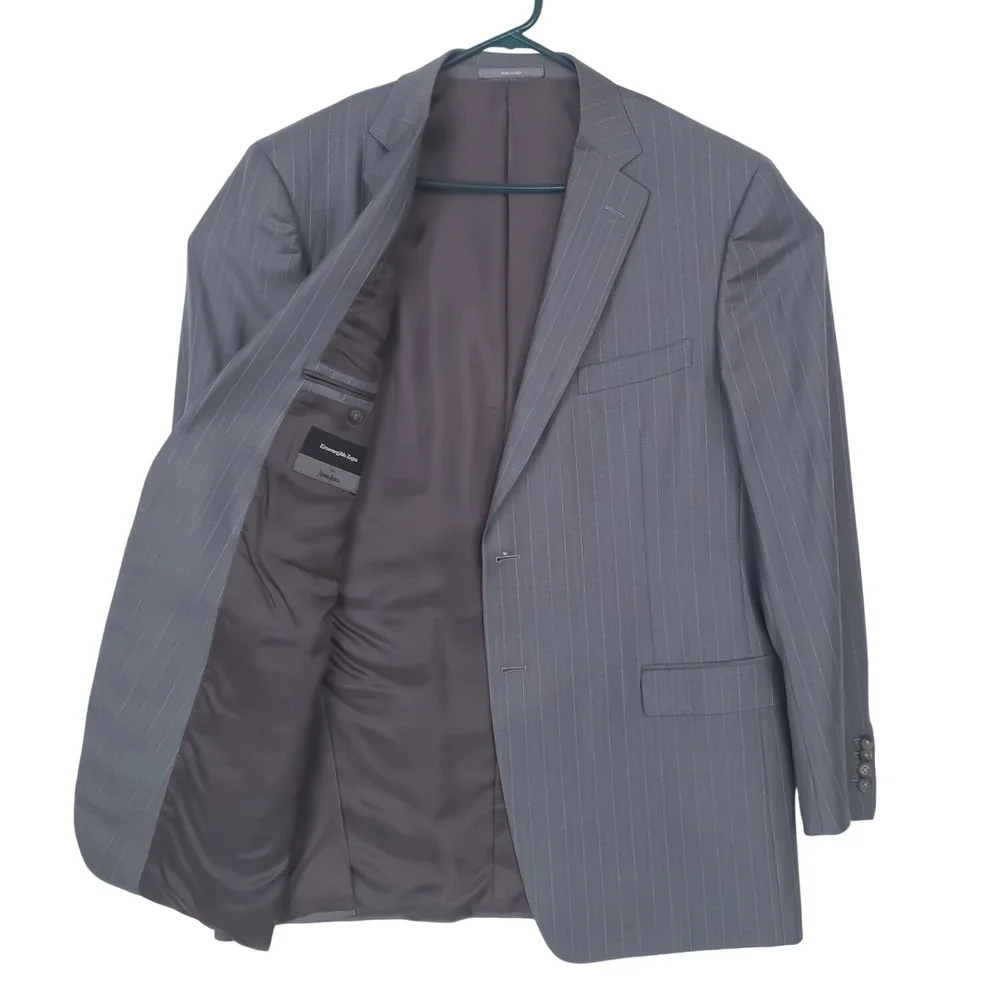 Ermenegildo Zegna Blazer Mens 58L Grey Pinstripe Trofeo Wool Neiman Marcus
